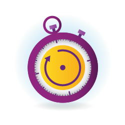 An illustration of a purple and yellow stop watch