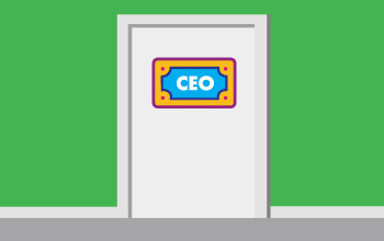 Illustration of a Crayola Imagine Arts Academy office door with the title of CEO on it.