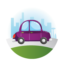 An illustration of a purple car on the road